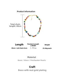 Detailed size specifications of the handmade rainbow floral glass and pearl necklace
