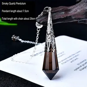 Smoky quartz crystal pendulum pendant with vintage silver cap for meditation