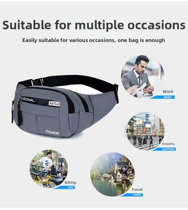 Close-up of gray waterproof waist bag with adjustable strap for sports and travel