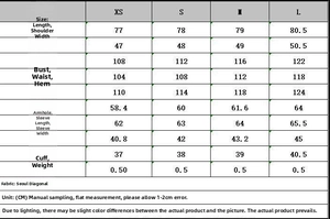 Size chart for women's belted blazer showing measurements for XS to L in centimeters
