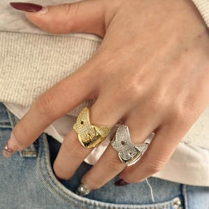 Luxurious gold and silver belt buckle rings with full diamond pavé for men and women