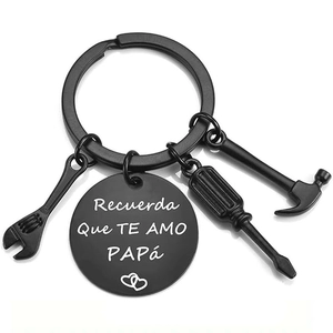 Father's Day stainless steel keychain with tool charms and Spanish I love you papa engrave