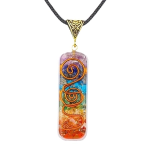 Seven chakra orgonite energy necklace with natural crystal stones and copper spiral coil