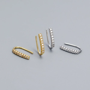 925 Sterling Silver Zirconia Row Ear Hooks Minimalist U-Shaped Geometric Ear Studs Elegant Jewelry For Women Fashion Accessory