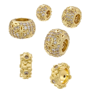 Hollow Flower Copper Spacer Beads With Cubic Zirconia For Jewelry Making Bracelet Charms Vintage Wheel Style