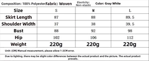 Detailed size chart and fabric specifications for this sleeveless high waist mini dress