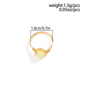 Detail view of handmade wire wrapped ring showing 1.8cm diameter and 1.5g weight specs