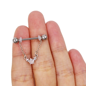 Detailansicht eines silbernen Edelstahl-Brustrings mit Sternanhänger und Kette