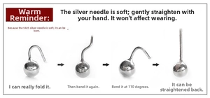 Macro shot showing high flexibility of S925 sterling silver ear studs pins bending easily
