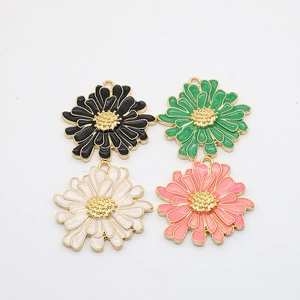 Daisy alloy enamel pendants in four colors for DIY necklace and earring jewelry making