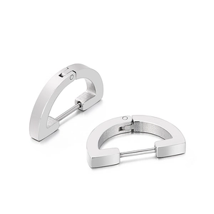 Pair of silver U-shaped stainless steel earrings with geometric minimalist design