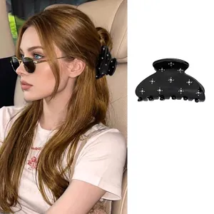 Pince À Cheveux Demi-Cercle Noire Strass Étoilé Élégant Plastique Brillant Pince Requin Pour Femmes Filles Accessoire De Cheveux
