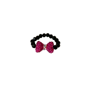 Sweet pink rhinestone bow ring with black faceted beads for a minimalist Korean style look