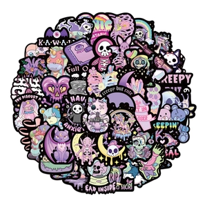 56Pcs Pastel Goth stickers with creepy cute skulls and cats for laptop decoration