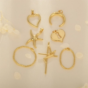 DIY Jewelry Making Pendants Heart Starfish Moon Cross Hammered Texture Irregular Gold Plated Copper Necklace Charms