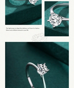 Macro shot of 925 sterling silver ring featuring a six-prong round cut diamond setting
