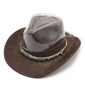 Classic dark brown suede western cowboy hat with ethnic turquoise beaded band