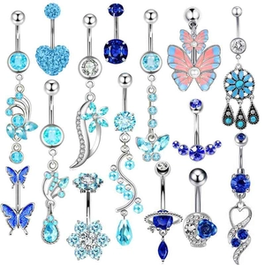 Stainless Steel Belly Button Piercing Ring Blue Zirconia Heart Butterfly Moon Star Dangle Sexy Fashion Body Jewelry