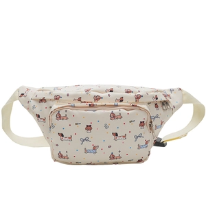 Cute beige dachshund crossbody chest bag with colorful cartoon patterns in Japanese style