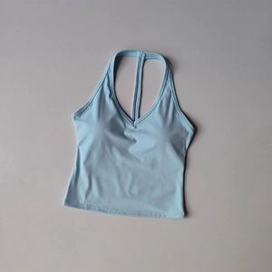 Soutien-gorge de sport dos nu bleu clair avec col en V et fines bretelles pour le yoga