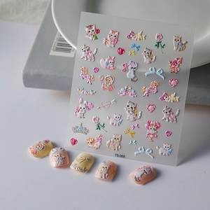 Cute Cartoon Animal Nail Stickers 5D Embossed Relief Self Adhesive Decals For Women Kids Cat Rabbit Unicorn Decor