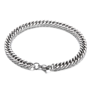Classic silver stainless steel Cuban link bracelet with lobster clasp for men and women