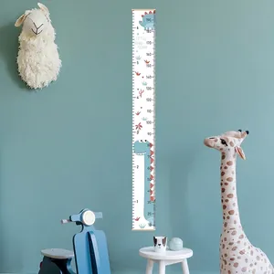 Cartoon dinosaur canvas growth chart for kids with wood frame measuring 10-195cm