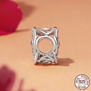 S925 sterling silver rose flower charm bead with shimmering cubic zirconia for bracelets