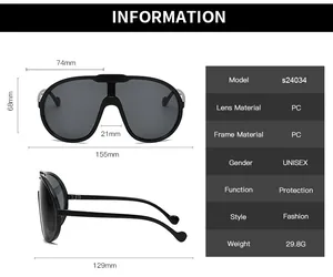Detailed dimension chart for large aviator sunglasses showing frame width and lens height