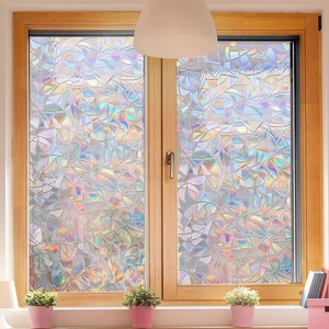 Rainbow prism static window film for privacy protection on wood frame window