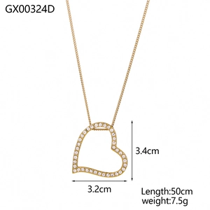 Detailed view of heart pendant necklace with dimensions and gold finish features