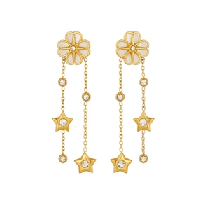 French style gold plated stainless steel tassel earrings with star and shell flower