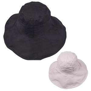 Detailed macro view showing black and beige wide brim foldable sunshade bucket hats