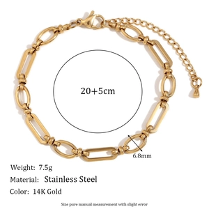 14K gold plated stainless steel chunky paperclip chain anklet with O-link and cross clasp