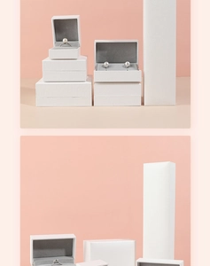 White textured leather jewelry boxes with grey velvet lining for rings and necklaces