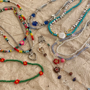 Bohemian Beaded Necklace For Women Alloy Seed Beads Faux Artificial Pearl Layered Geometric Heart Flower Pendant Aesthetic Jewelry
