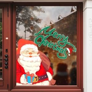 Christmas Santa Claus window sticker with Merry Christmas text for festive glass decoration