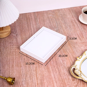 White rectangular jewelry display tray shown with dimensions 20.1cm x 15.2cm x 3.1cm