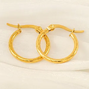 Hoop Earrings 18K Gold Plated Stainless Steel Retro Spiral Texture Geometric Fashion Jewelry For Women