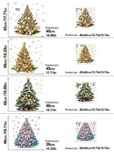 Size chart for reusable PVC Christmas tree wall stickers showing product dimensions
