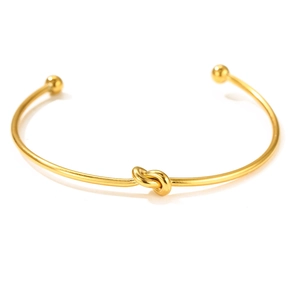 Minimalist 18K gold plated stainless steel knotted C-shape bangle with ball ends