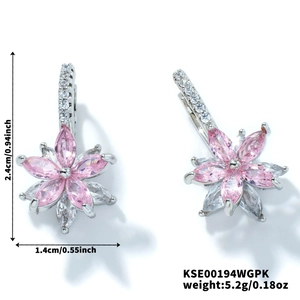Pink lotus zircon earrings featuring 2.4cm height and 5.2g weight specifications