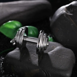 Collier avec pendentif haltère en acier inoxydable argenté pour homme style fitness