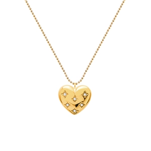 18K gold plated heart pendant necklace with shimmering star-set crystals on ball chain