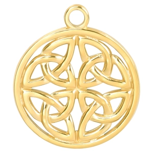 Macro d'un pendentif nœud celtique doré avec finition polie et design ajouré élégant