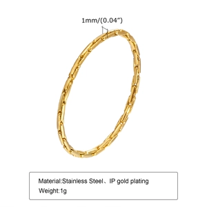 Minimalist 1mm gold bamboo textured stainless steel ring with IP plating