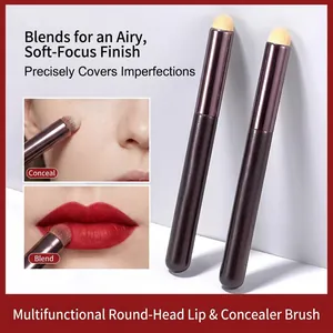 Portable Round Head Lip Brush Silicone Synthetic Fiber Blending Lipstick Smudge Concealer Tool With Dust Cover For Beauty