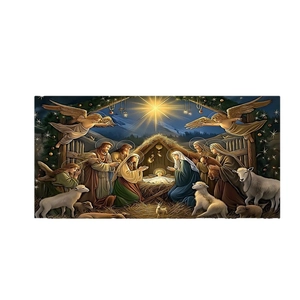 Christmas Nativity scene wall tapestry featuring Jesus, Mary, Joseph and Bethlehem star