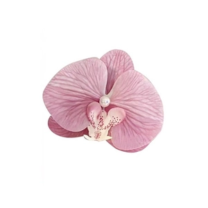 French retro 3D orchid hair clip with pink gradient petals and centered pearl detail