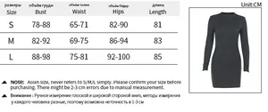 Size chart detail for knit long sleeve dress showing bust waist and hip measurements in cm